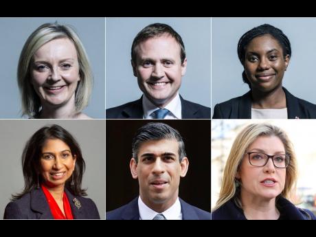 Credit: Uncredited This undated handout combo photo provided by UK Parliament shows the six candidates in the Conservative Party leadership race, top from left, Liz Truss, Tom Tugendhat, bottom from left, Kemi Badenoch, Suella Braverman, Rishi Sunak and Penny Mordaunt.