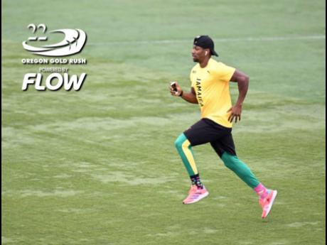 Yohan Blake gets in some work at the Lane Community College in Eugene, Oregon after seemingly recovering from the foot problem that kept him out of the World Athletics Championships 200-metre semifinal at the Hayward Field on Tuesday.