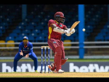 Credit: CWI Media
West Indies’ Kyle Mayers plays a square drive for four during the first One-Day International between the West Indies and India at Queen’s Park Oval, Port-of-Spain, Trinidad and Tobago, on Friday.