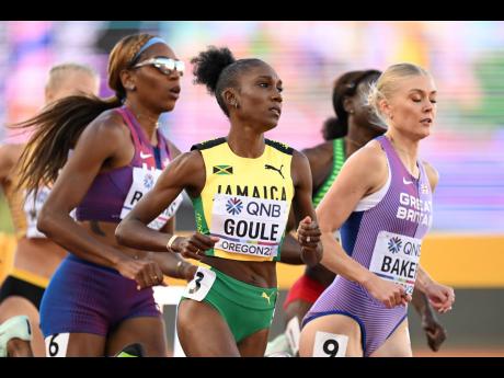 Jamaica’s Natoya Goule (centre) competing in heat two of the women’s 800m semifinals on day seven of the World Athletics Championships at Hayward Field in Eugene, Oregon. Goule goes in today’s final. 