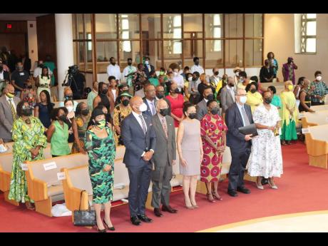 Credit: Derrick Scott Ambassador Marks (far left) joins worshippers in thanksgiving for 60 years of Jamaica’s Independence. Others (from left) are Wes Moore, Democratic Party candidate for governor of Maryland, of Jamaican parents; Professor Donald Harris and Mrs Harris; Amb