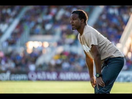 Waterhouse coach Marcel Gayle on the sidelines during the Jamaica Premier League club’s Concacaf League tie against Canada’s Pacific FC in Langford, Canada on Tuesday.