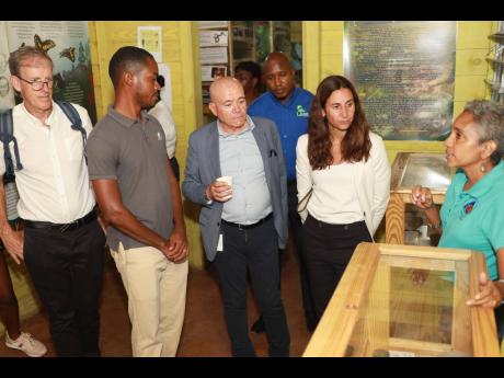 Credit: Contributed JCDT Executive Director, Dr. Susan Otuokon (first right) gives a tour to (first left) Programme officer for the EU delegation to Jamaica, Belize, The Bahamas, Turks and Caicos and Cayman Islands, Andre Fache, (third left) Head of Cooperation for the EU Del