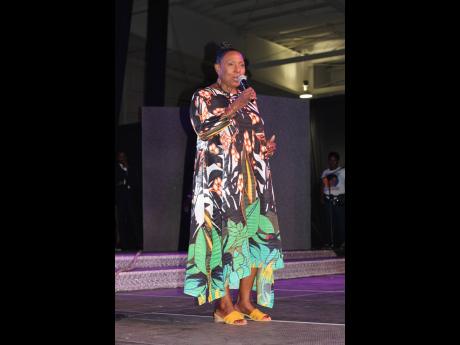 Credit: Stephanie Lyew Minister of Culture, Gender, Entertainment and Sport, Olivia ‘Babsy’ Grange appears mid-concert at Original Dancehall Stylee, held inside the National Indoor Sports Centre last Wednesday, giving thanks and praises to both the performers and patrons who