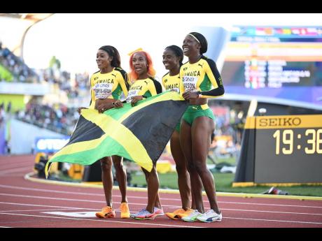 Members of Jamaica's women's 4x100 metres team at the recent World Championships in Eugene, Oregon.
