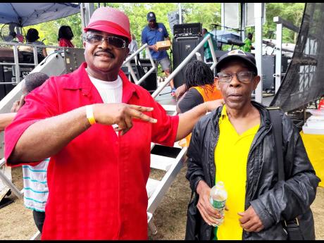 Credit: Contributed Veteran R&B singer, Stuart Morgan (left) and Grub Cooper, lead singer of Fab 5 band, hang out together at the Tri-State Family Funfest in Long island.