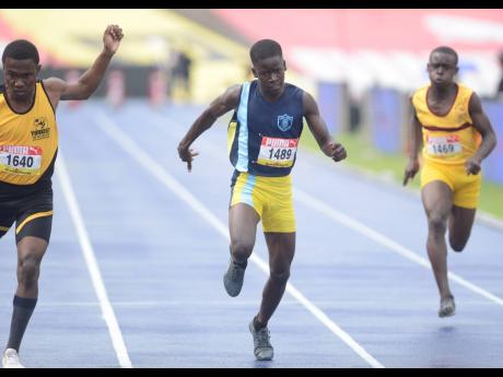 Jermaine Dobson of Tacius Golding High School in action at the 2019 ISSA/GraceKennedy Boys’ and Girls’ Athletics Championships at the National Stadium in Kingston.