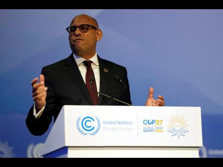 Simon Stiell, UN climate chief, speaks at the COP27 UN Climate Summit on Sunday, November 6, in Sharm el-Sheikh, Egypt. 