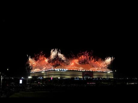 Fireworks explode over the Al Bayt Stadium before the start of the World Cup Group A match between Qatar and Ecuador in Al Khor, Qatar yesterday.