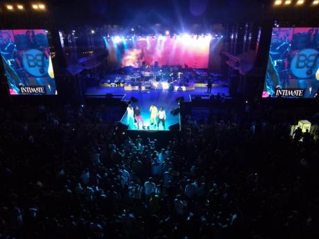 An aerial shot of singing quartet Lust as they perform at the Intimate Jamaica Concert, held at Grizzly's Plantation Cove in St Ann. 