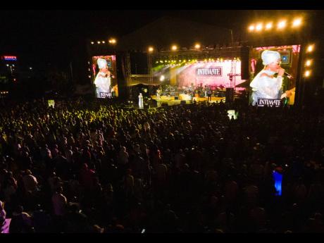 An aerial view of Grizzly’s Plantation Cove in Priory, St Ann, shows Marcia Griffiths the Queen of Reggae, on stage at ‘Intimate’. 