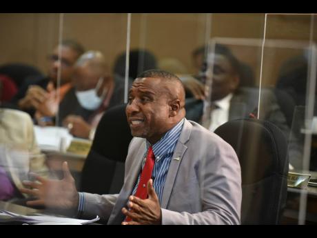 Councillor for the Vineyard Town division, Andrew Swaby, addressing a monthly meeting of the Kingston and St Andrew Municipal Corporation.