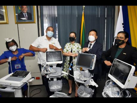 From left: Beverley Senior Berry, director of nursing services; Dr Christopher Tufton, minister of health and wellness; Kamina Johnson Smith, minister of foreign affairs and foreign trade; Beajin Lim, charge d’ affairs, Embassy of the Republic of Korea i
