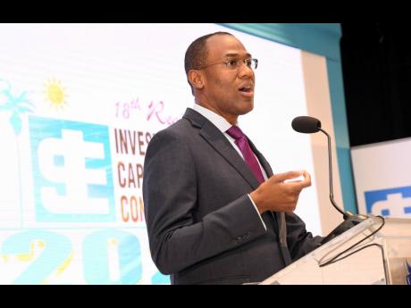 Rudolph Brown/Photographer
Minister of Finance Dr Nigel Clarke addresses the Jamaica Stock Exchange 18th Regional Investments and Capital Markets Conference at The Jamaica Pegasus hotel in New Kingston on Wednesday, January 25, 2023.