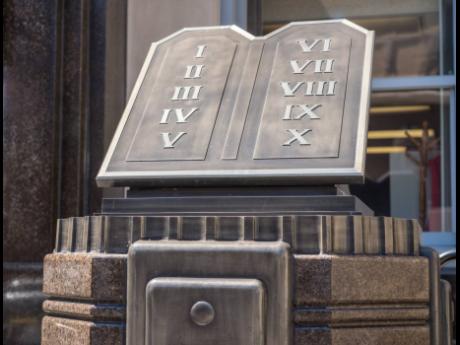 Carving of Ten Commandments outside Court House in Clarksburg, West Virginia