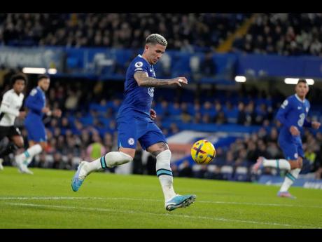 Chelsea’s Enzo Fernandez runs with the ball during the English Premier League football match between Chelsea and Fulham at Stamford Bridge stadium in London yesterday.