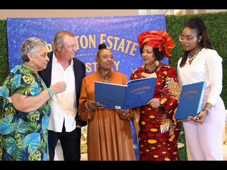 Minister of Culture, Gender, Entertainment and Sport Olivia Grange (centre) is joined by (from left) Appleton Estate Master Blender Joy Spence; Jean-Philippe Beyer, managing director of J. Wray & Nephew Limited; Professor Verene Shepherd, lead researcher f