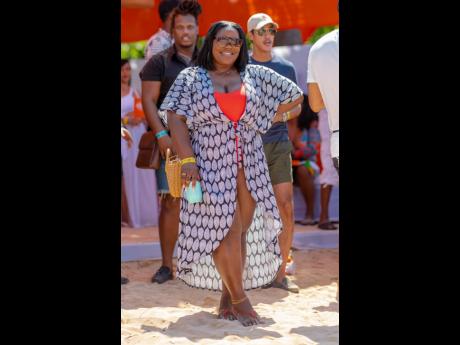 Candiese Leveridge, public relations and digital manager, J. Wray & Nephew Limited, paired her red swimmie with a patterned cover-up. 