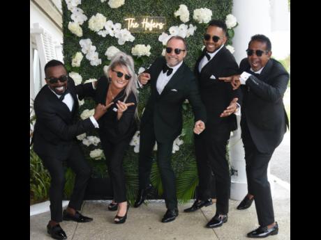 Credit: Ashley Anguin Groom Philipp Hofer (centre), director of operations, Iberostar Jamaica and Aruba, is flanked by his groomsmen (from left) David Annakie, chief executive officer at Linkup Media Group of Companies; Sonja Nalkiran, general manager, Iberostar Dominica; Jonat
