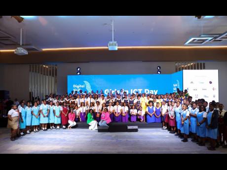 Students who attended FLOW’s Girls in ICT Day Expo held in Kingston pose for a photo