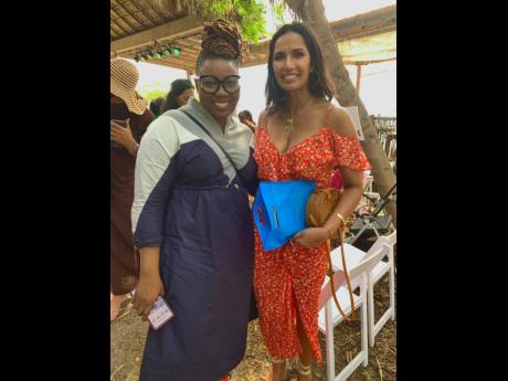 Author Dr Altreisha Foster (left) is all smiles with author, chef and creator of ‘Taste the Nation’, Padma Lakshmi, at the Calabash Literary Festival, held in Treasure Beach, St Elizabeth.