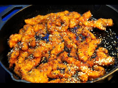 JFDK was winning with these crispy sesame chicken tenders, with a sweet and spicy Asian sauce. 