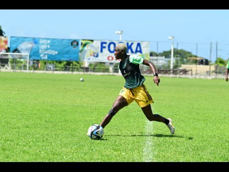 Deneisha Blackwood in action at a Reggae Girlz training session held at  the Anthony Spaulding Sports Complex in Arnett Gardens  on Wednesday, June14.