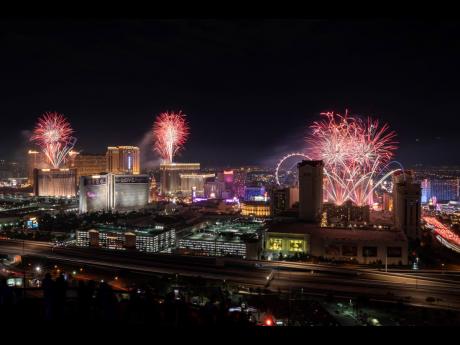 Fireworks explode over the Las Vegas Strip during a Fourth of July Fireworks show, in 2021, in Las Vegas. 