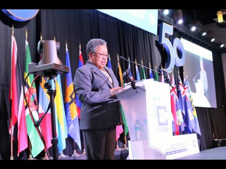 Dr. Carla Barnett, secretary-general of CARICOM addresses Monday’s opening ceremony of the 45th Regular Meeting of Heads being held in Port of Spain, Trinidad and Tobago.