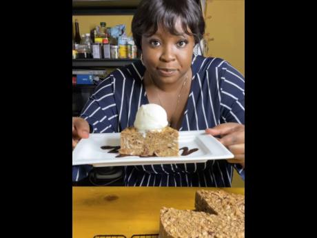 Camona Burton, the culinary mastermind behind ‘Mona Made It’, showcases her tasty water cracker pudding.