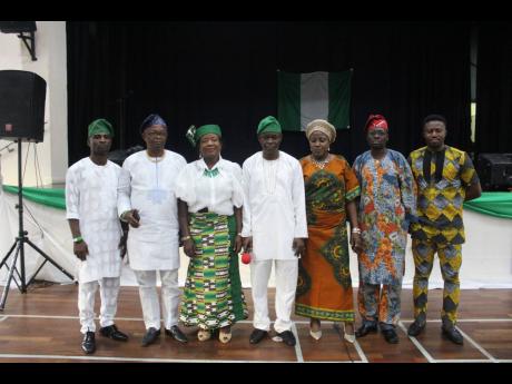 The executive of the Alliance of Yorubas in Jamaica (from left), Akinwande Akinkuebi (assistant secretary), Kunle Adelegan (public relations officer), Susan Salako (vice president), Wasiu Abayomi (president), Shakirat Adeite (social secretary), Shamsideen 
