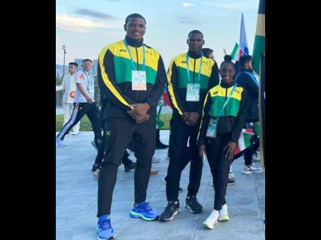 2023 World University Games representatives (from left) Kai Chang, Kadrian Goldson, and Mickaell Moodie in Chengdu, China.