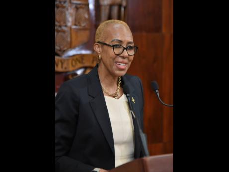 Fayval, Williams, minister of education and youth, addressing yesterday’s post-Cabinet briefing at Jamaica House in St Andrew. 