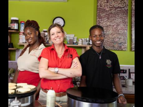 Team Tea Tree Crêperie (from left): Kemar Ricketts, assistant manager; owner and proprietor Carrie ‘Quizz’ Sigurdson, and Denzel Harvey, assistant chef.