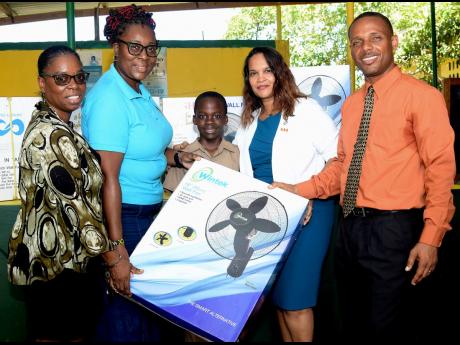 From left; Trudi-Ann Fletcher, Grade Five teacher, Farm Primary and Infant School, Donna Wedderburn, Zone 3 leader Lay Magistrate Association of Jamaica, St. James Chapter, Rondre Clarke, Grade Five student, Farm Primary and Infant School, Suzette Ramdanie
