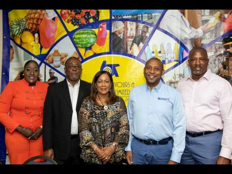From left: Janique McKenzie, senior business development officer, CFF; Claude Smith, baking manager at Jamaica Biscuit Company; Janice Lee, general manager, CFF; Derrick Cotterell, CEO and chairman, Derrimon Trading Company Limited; and Ian Kelly, group ch