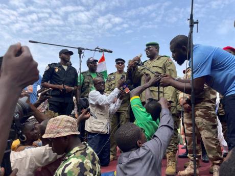 Mohamed Toumba, one of the soldiers who ousted President Mohamed Bazoum, addresses supporters of Niger’s ruling junta in Niamey in August.