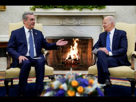 
President Joe Biden meets with Dominican Republic President Luis Abinader in the Oval Office of the White House, Thursday, November 2, 2023, in Washington.