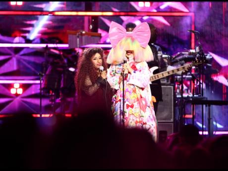 Chaka Khan, left, and Sia perform during the Rock & Roll Hall of Fame Induction Ceremony.