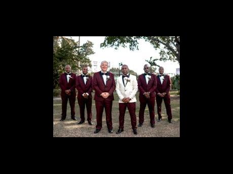 Looking as dapper as ever are the groom and his groomsmen. From left: Ellsworth Dixon, Kevin Ellis, Thierry Marechal, best man; Joslyn Crawford and Morris Reid.