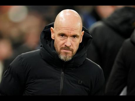 Manchester United’s head coach Erik ten Hag looks at the field before the group A Champions League football match against Bayern Munich at the Old Trafford stadium in Manchester, England, yesterday.