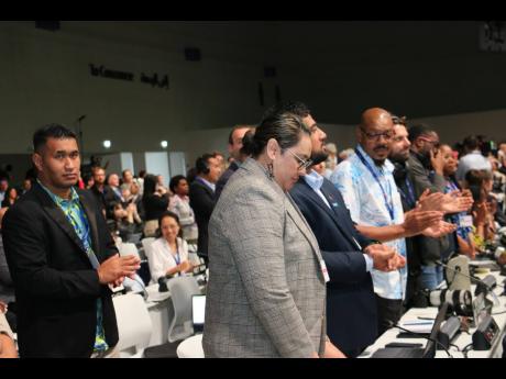 AOSIS lead negotiator, Anne Rasmussen, receives a standing ovation after delivering the AOSIS statement on the Global Stocktake.