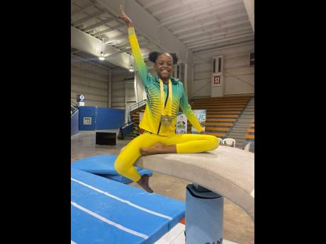 Mariah Gordon, winner of the uneven bars at the 2023 Pan American Hopes Artistic Gymnastics Tournament at the National Indoor Sports Centre on the weekend.