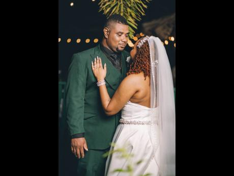 Credit: Contributed Capturing their tranquil vibe, the groom donned an evergreen suit, mirroring the bride who graced the occasion in an A-line gown adorned with a sweetheart neckline.