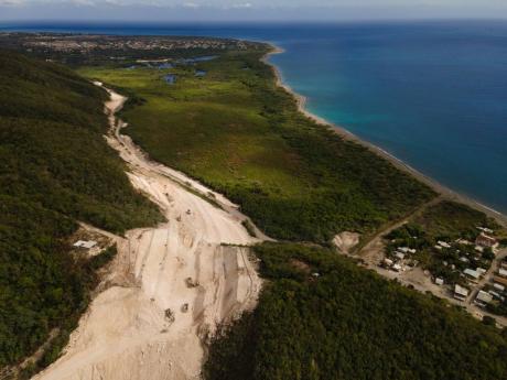 This 2021 aerial photo shows the under construction South Coastal Highway. 
