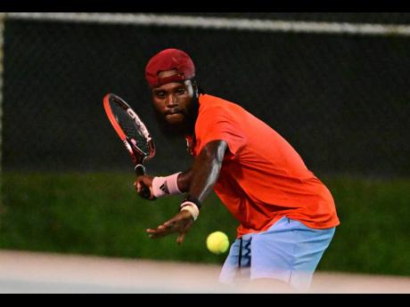 
Jeremy Miller competing in the men’s open finals at the Innovative Invitational Amateur Tennis Classic at the Liguanea Club in St Andrew, Jamaica, on June 17, 2023. 