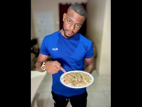 Credit: Contributed Vegan Influencer Karl Brown displays his green banana rundown, a vegan alternative to the traditional dish.