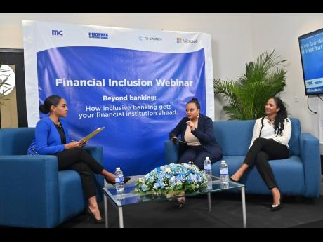 Credit: Contributed Kathryn Chin See (centre), product manager, MC Systems, a member company of The Jamaica National Group, makes a point during Phoenix International’s webinar on Financial Inclusion in Emerging Markets, organised in partnership with Microsoft and TD Synnex