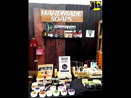 A stall showcasing local handmade soaps at the artisan village in Falmouth, Trelawny.