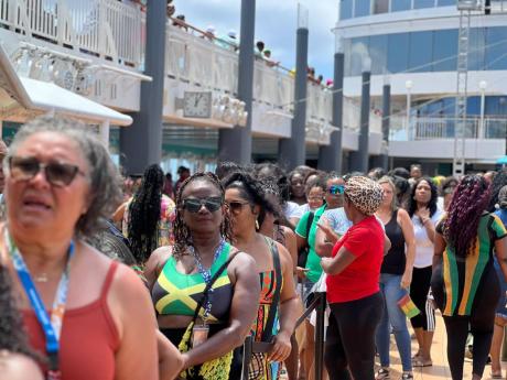 Credit: Shanel Lemmie The line for the impromptu Buju Banton meet and greet stretched clear across the upper deck of the vessel.